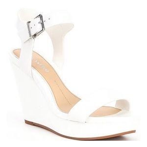 Gianni Bini, Telmma Leather  Platform Wedges, white, size 7
